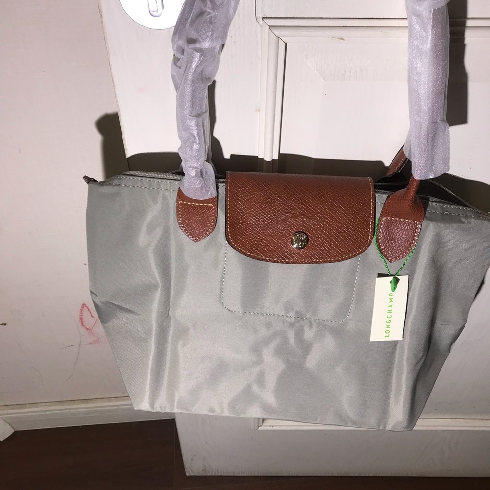 Longchamp Tote Bag in Pebbll with Brown Trim